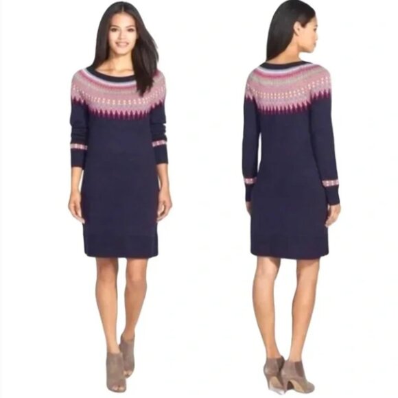 Eliza J | Fair Isle Print Long Sleeve Sweater Navy Size Large NWT - Picture 2 of 6